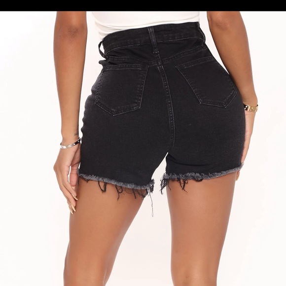 fold over black denim shorts - Picture 3 of 3